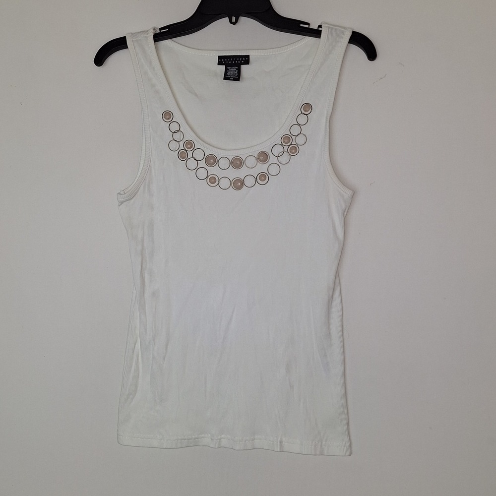 Vintage Y2K McBling Quiet Luxury Apostrophe Cream Geometric Circle Tank Top‎ L
